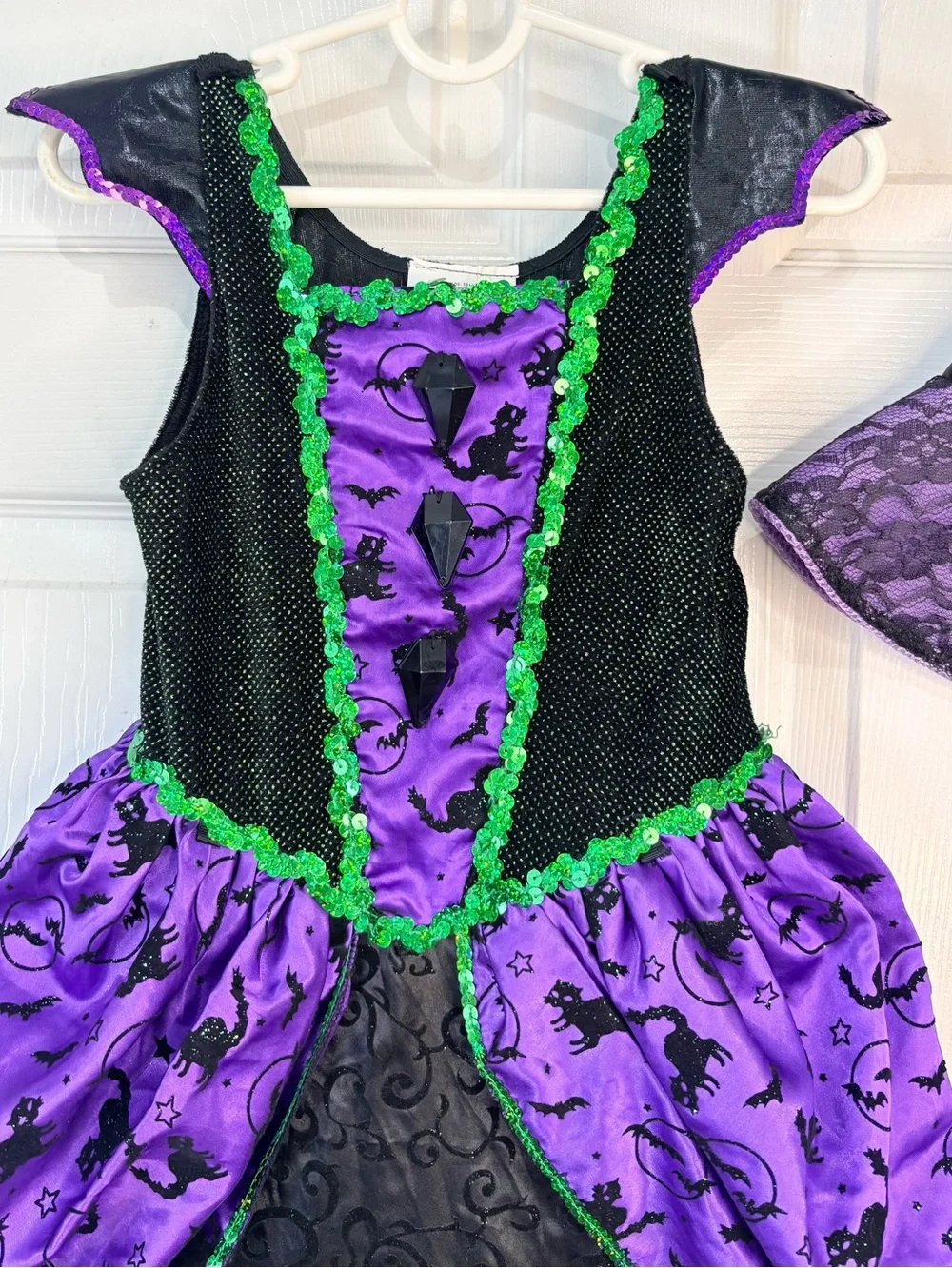 Vintage Halloween Witch Costume purple black velvet bats girls size 5-6